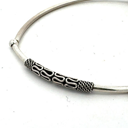 Estate 925 Sterling Silver Round Beaded Stackable Bangle Bracelet