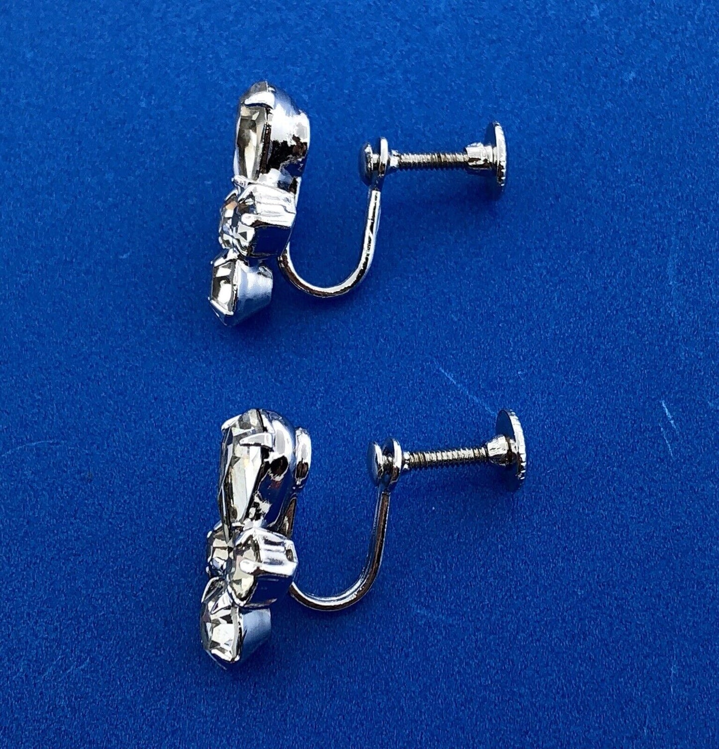 Estate Silver Tone Crystal Rhinestone Bridal Wedding Screw Back Earrings