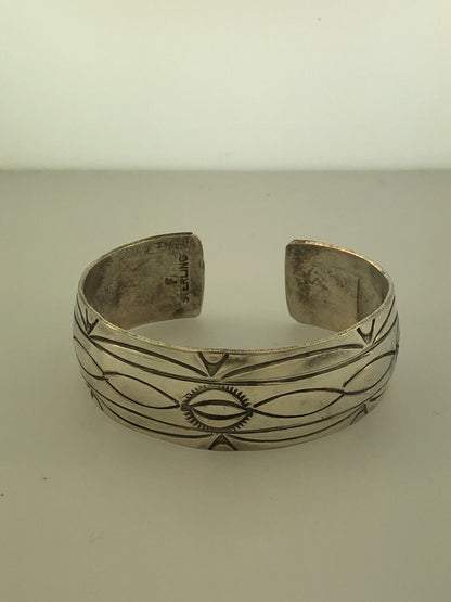 Vintage Navajo Fannie Platero 925 Sterling Silver Concho Style Cuff Bracelet
