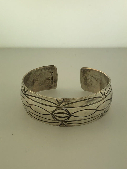 Vintage Navajo Fannie Platero 925 Sterling Silver Concho Style Cuff Bracelet