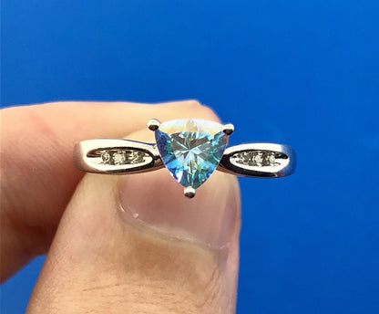 Modern 10K White Gold Trilliant Passion Topaz Diamond Engagement Promise Ring