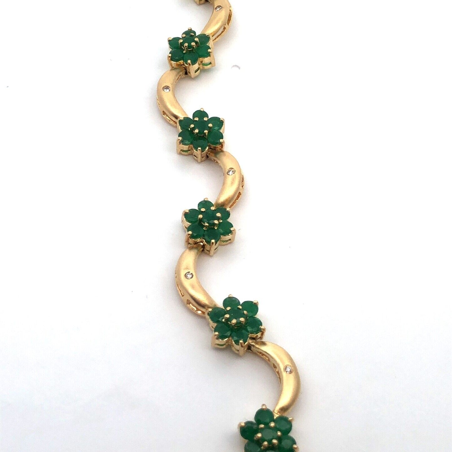 Designer 14K Yellow Gold Emerald Diamond Floral Station Bracelet