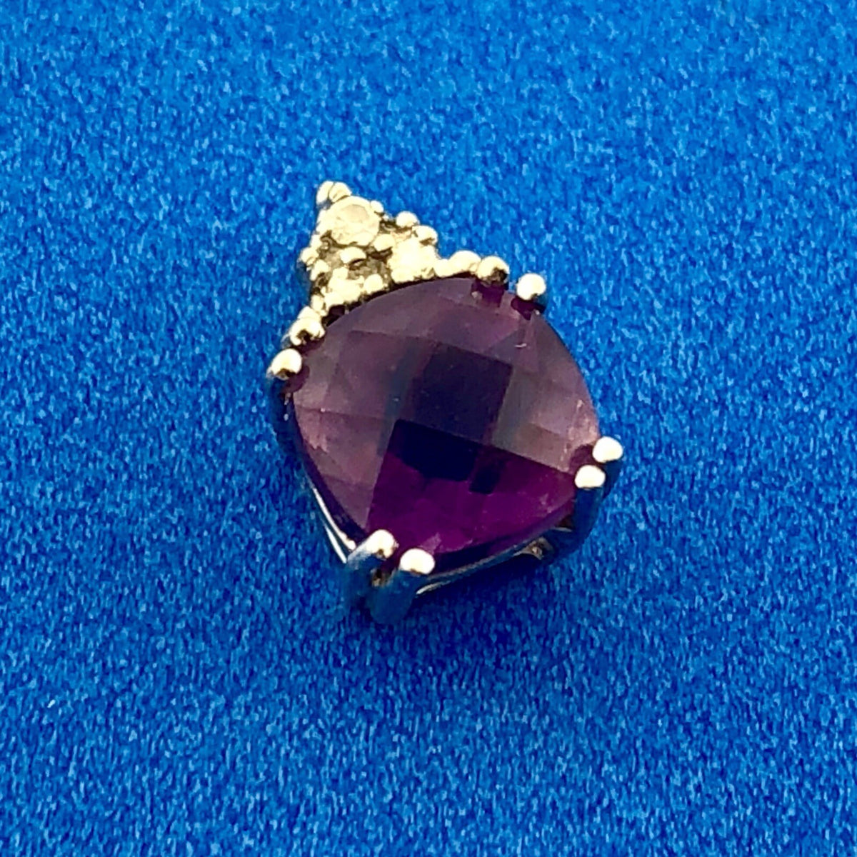 Designer 14K White Gold Cushion Cut Amethyst Diamond Accent Charm Pendant