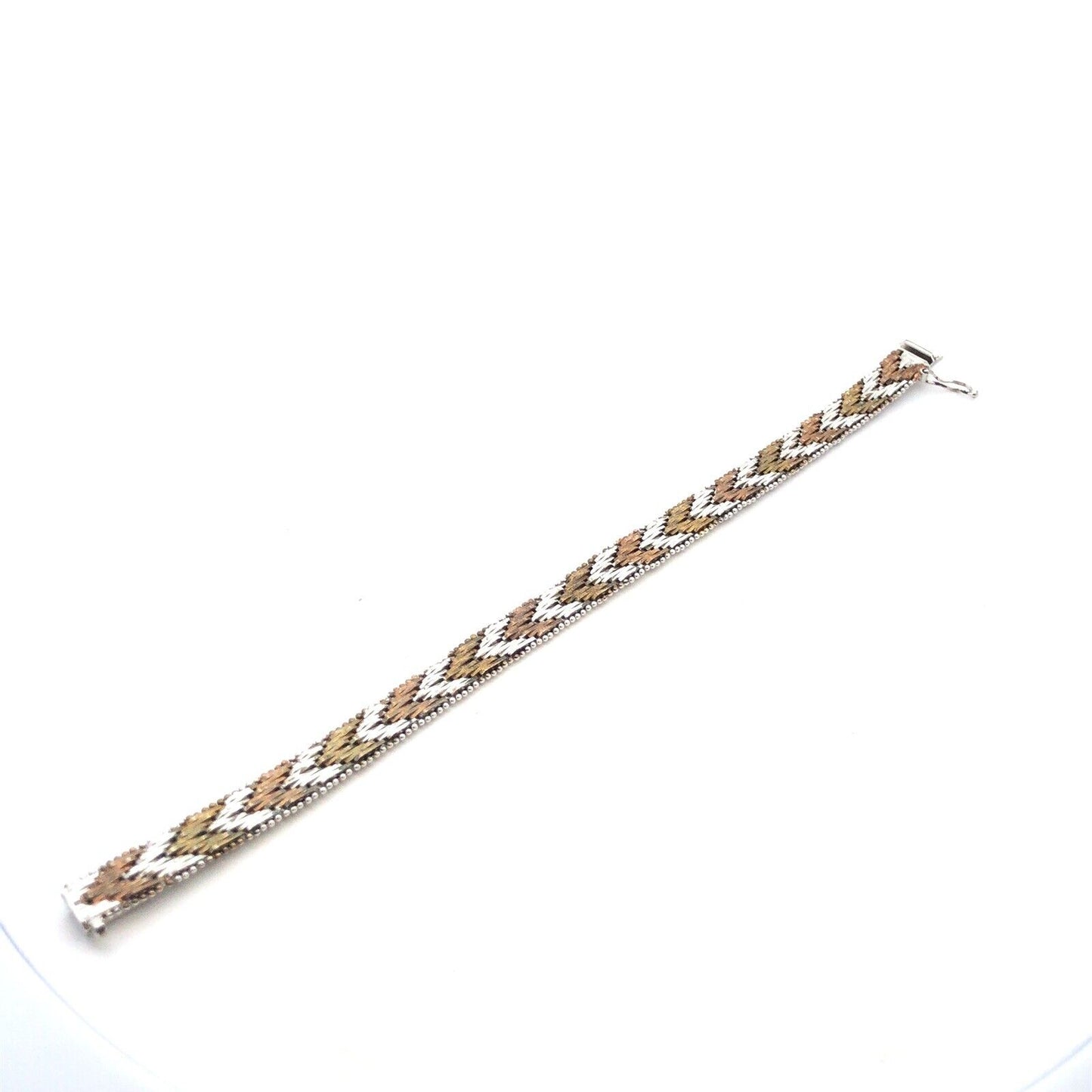 Designer 925 Sterling Silver Bronze Two Tone Herringbone Chevron Bracelet