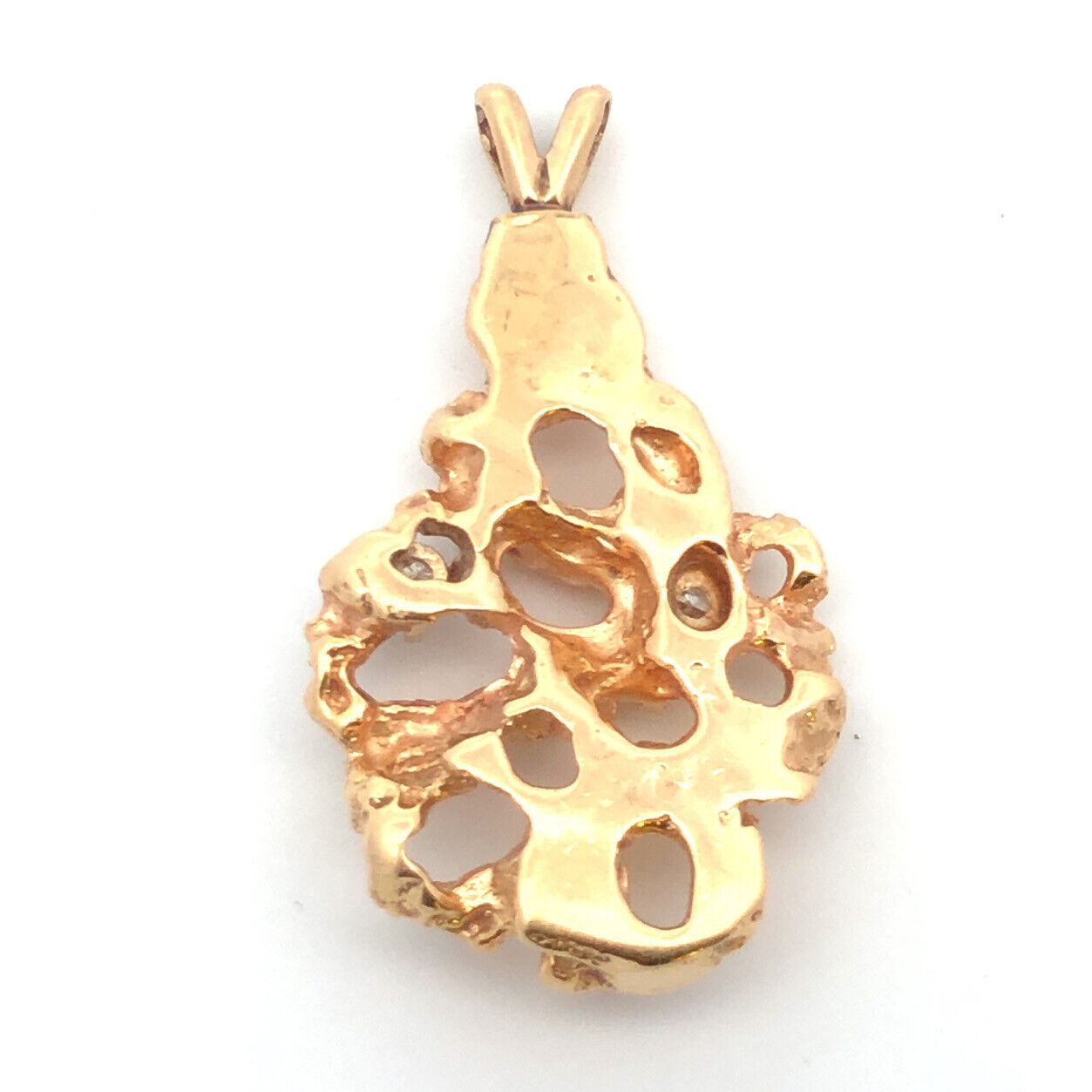14K Yellow Gold Diamond Open Work Nugget Style Pendant