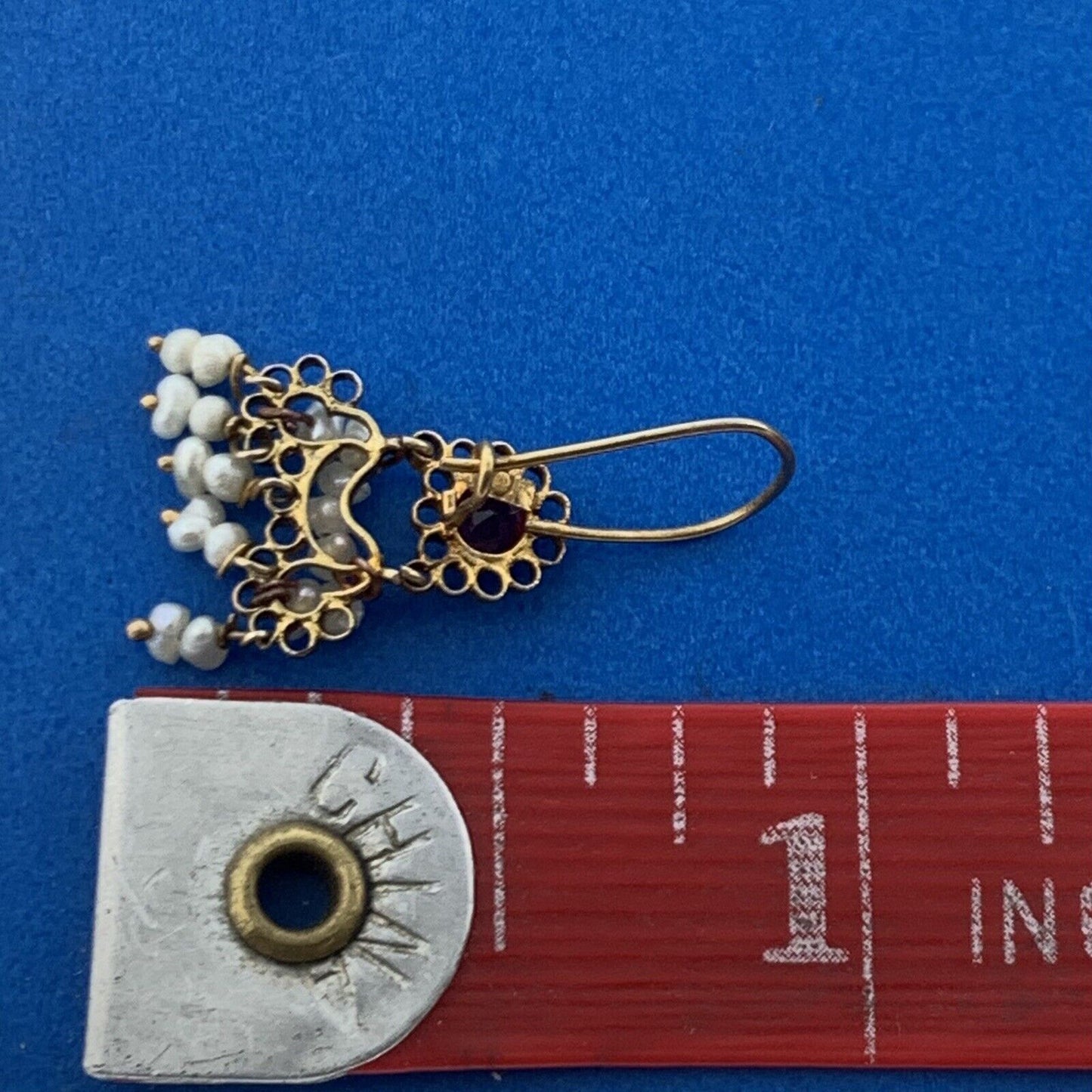 Antique 10K Yellow Gold Garnet Seed Pearl January Anniversary Dangle Earrings