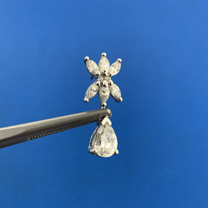 Designer 925 Sterling Silver Cubic Zirconia Flower Cluster Drop Dangle Earrings