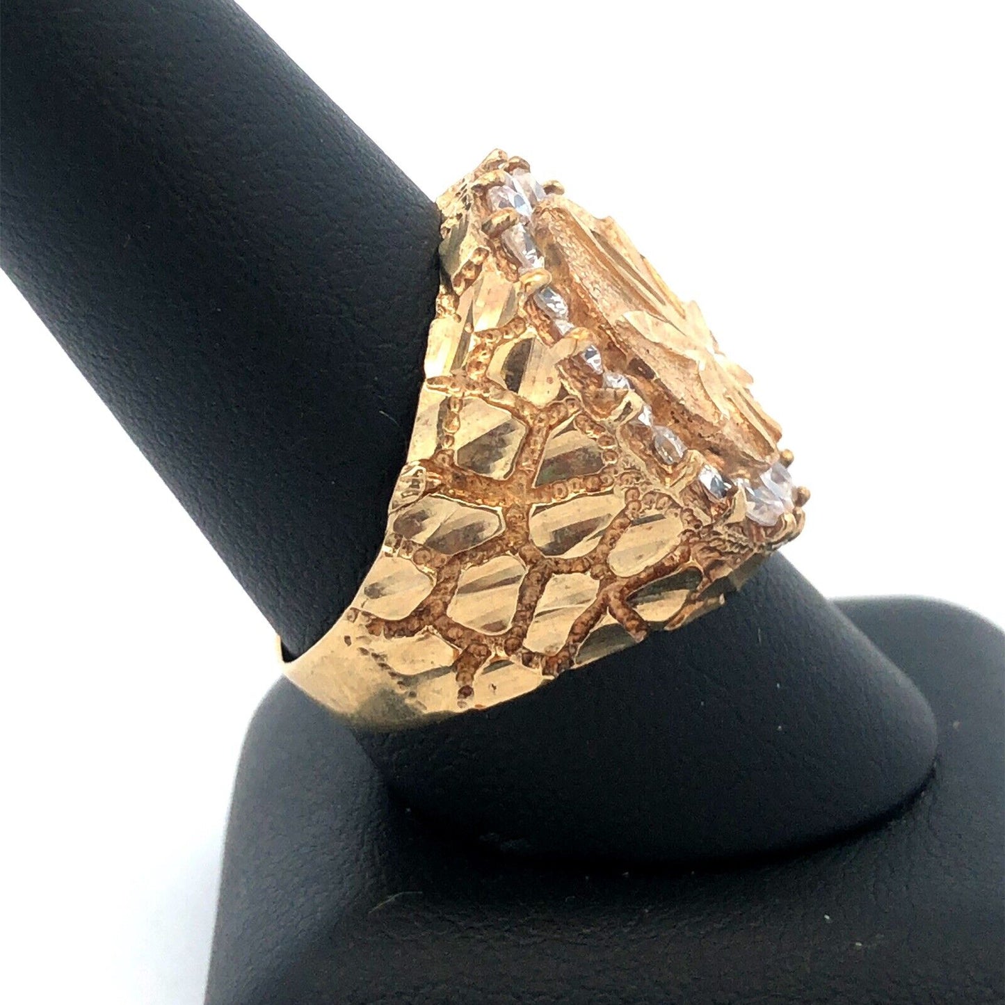 10K Yellow Gold CZ Nugget Weed Leaf Marijuana Cannabis Stoners Unisex Ring