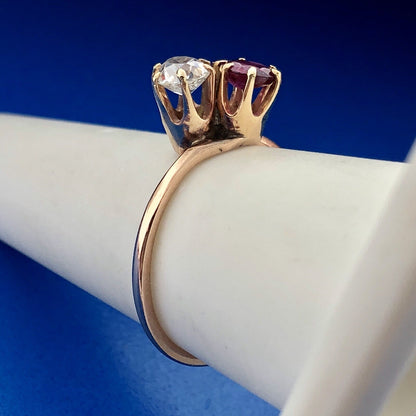 Stunning 14K Yellow Gold Diamond Ruby Duo Engagement Anniversary Cocktail Ring