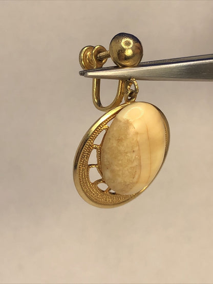 Vintage Western Germany Gold-Tone Faux Agate Pendant Earrings Set