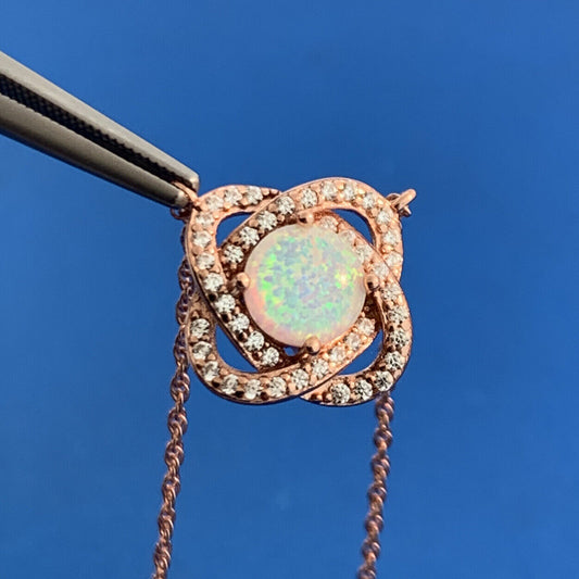 Jacmel Mauritius JCM 925 Sterling Silver Rose Tone Opal Cubic Zirconia Necklace