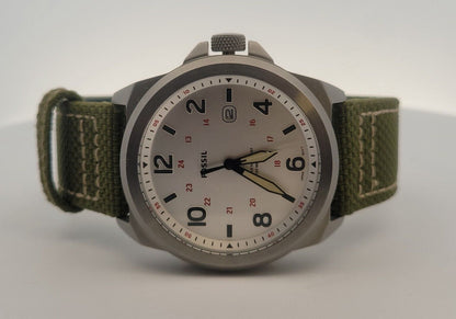 Fossil Bronson Stainless Steel Silver Dial Nylon Band Three-Hand Date Watch