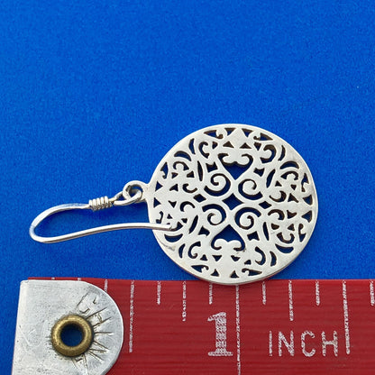 925 Sterling Silver Heart Scroll Open Work Disc Drop Dangle Filigree Earrings