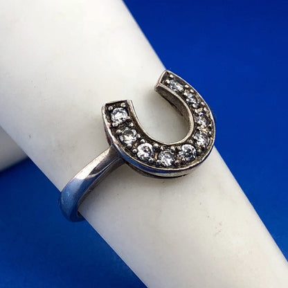 Designer Sterling Silver 925 Cubic Zirconia CZ Horseshoe Good Luck Fashion Ring