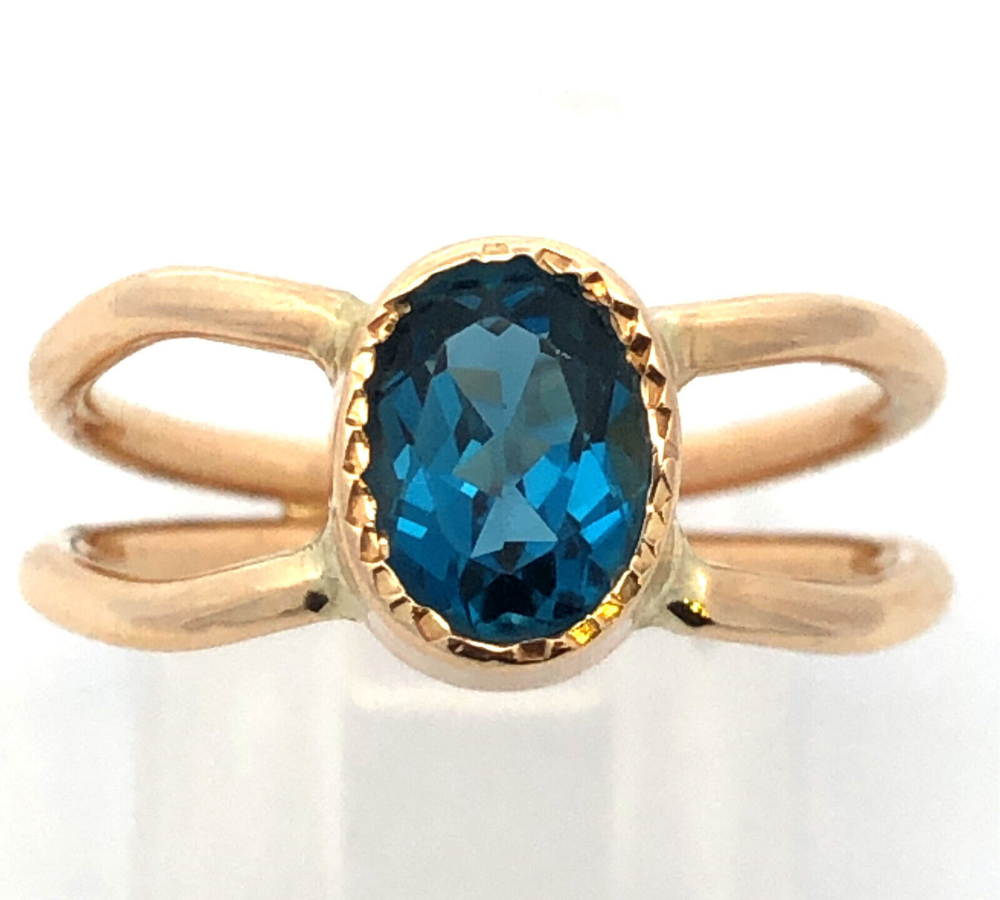 Modernist 14K Yellow Gold Oval London Blue Topaz December Birthstone Ring