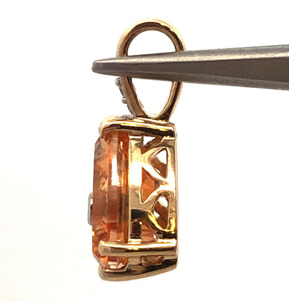 10K Yellow Gold Trillion Orange Pink Tourmaline Diamond Accent Pendant