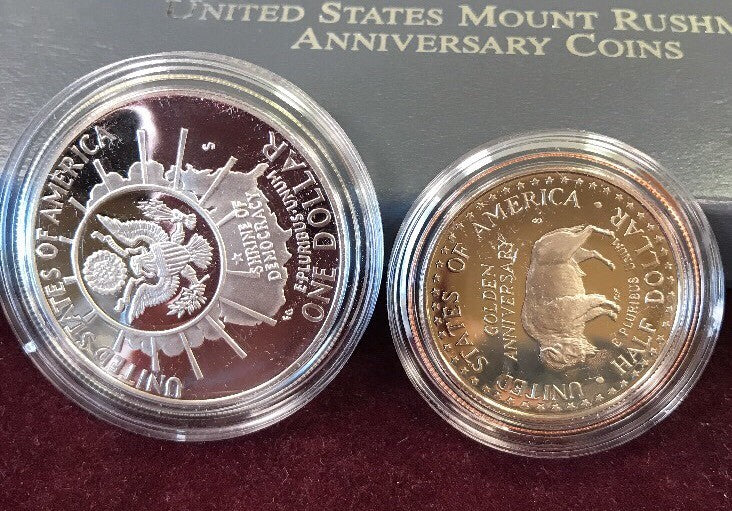 1991 S Mount Rushmore Anniversary 2 Coin 90% Silver Clad Proof Set OGP/COA