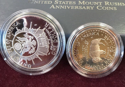 1991 S Mount Rushmore Anniversary 2 Coin 90% Silver Clad Proof Set OGP/COA