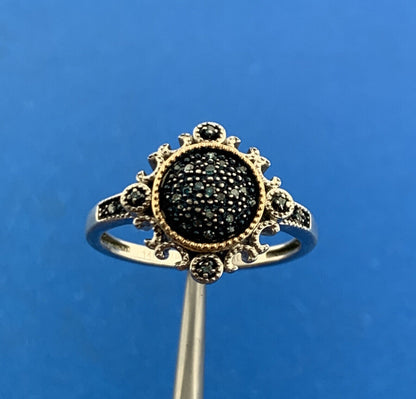 Designer 925 Sterling Silver 14K Yellow Gold Blue Diamond Two Tone Occasion Ring