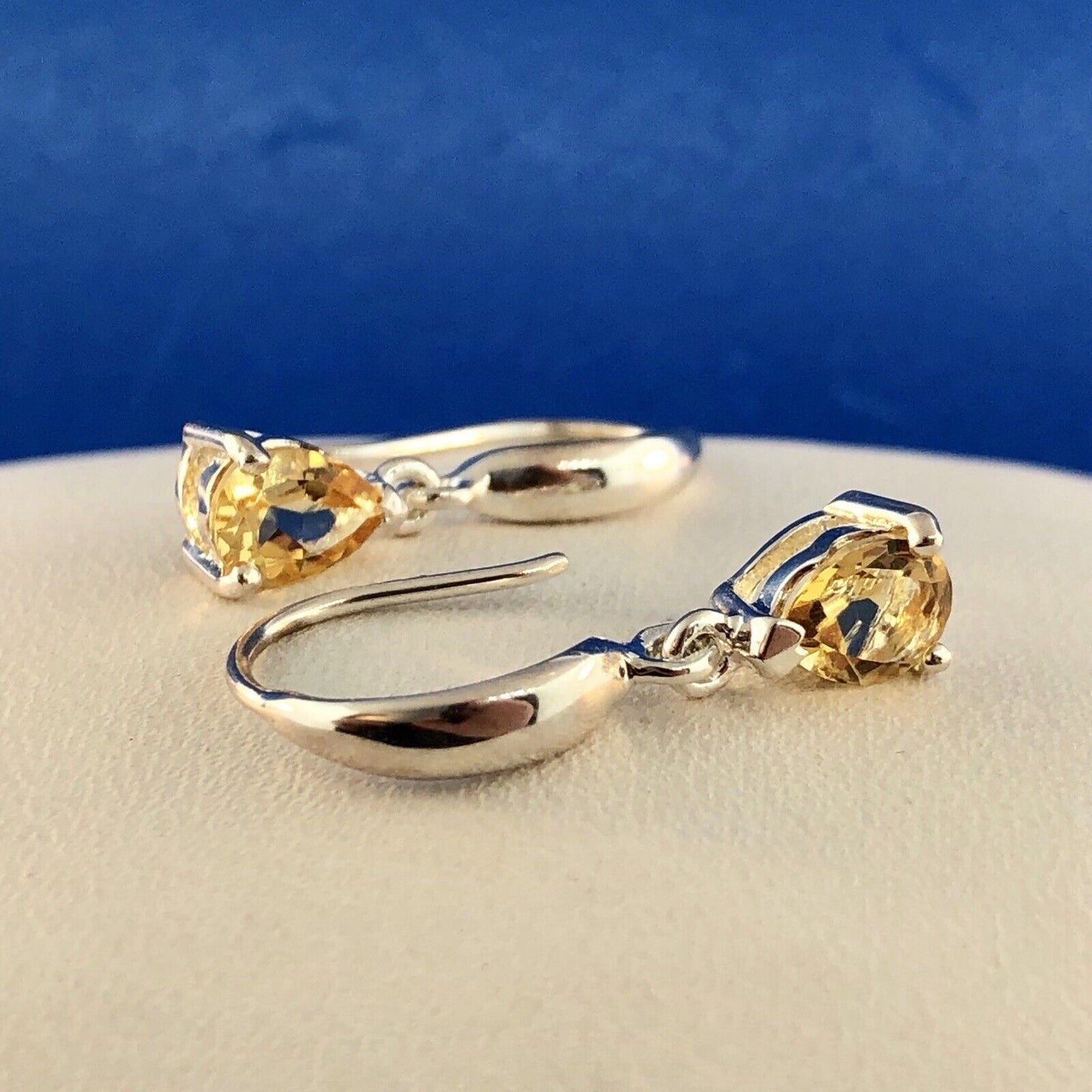 Designer Sterling Silver Citrine November Anniversary Occasion Dangle Earrings