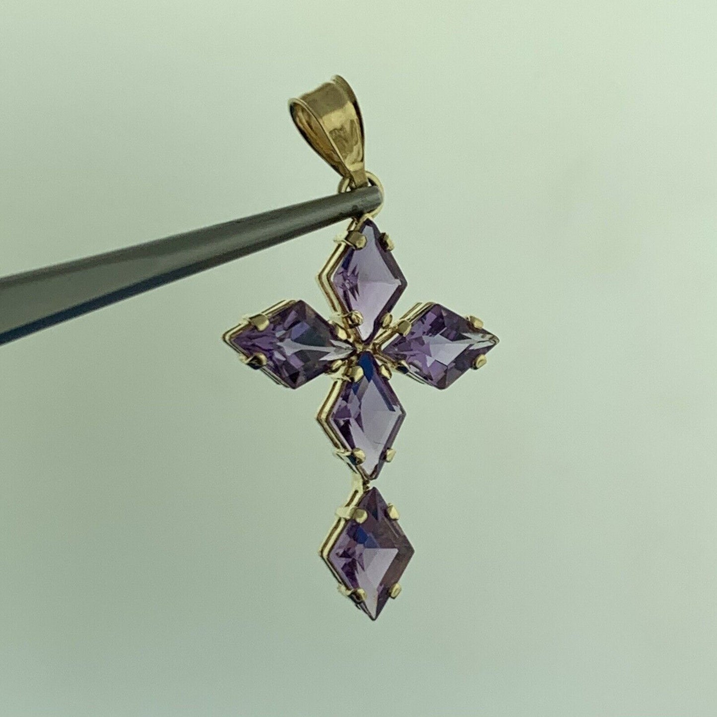 Designer Mexico 14K Yellow Gold Amethyst Religious Communion Cross Pendant
