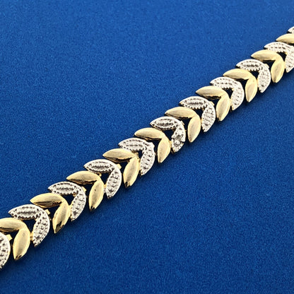 FAS 925 Sterling Silver Vermeil Two Tone Leaf Vine Panel Tennis Bracelet
