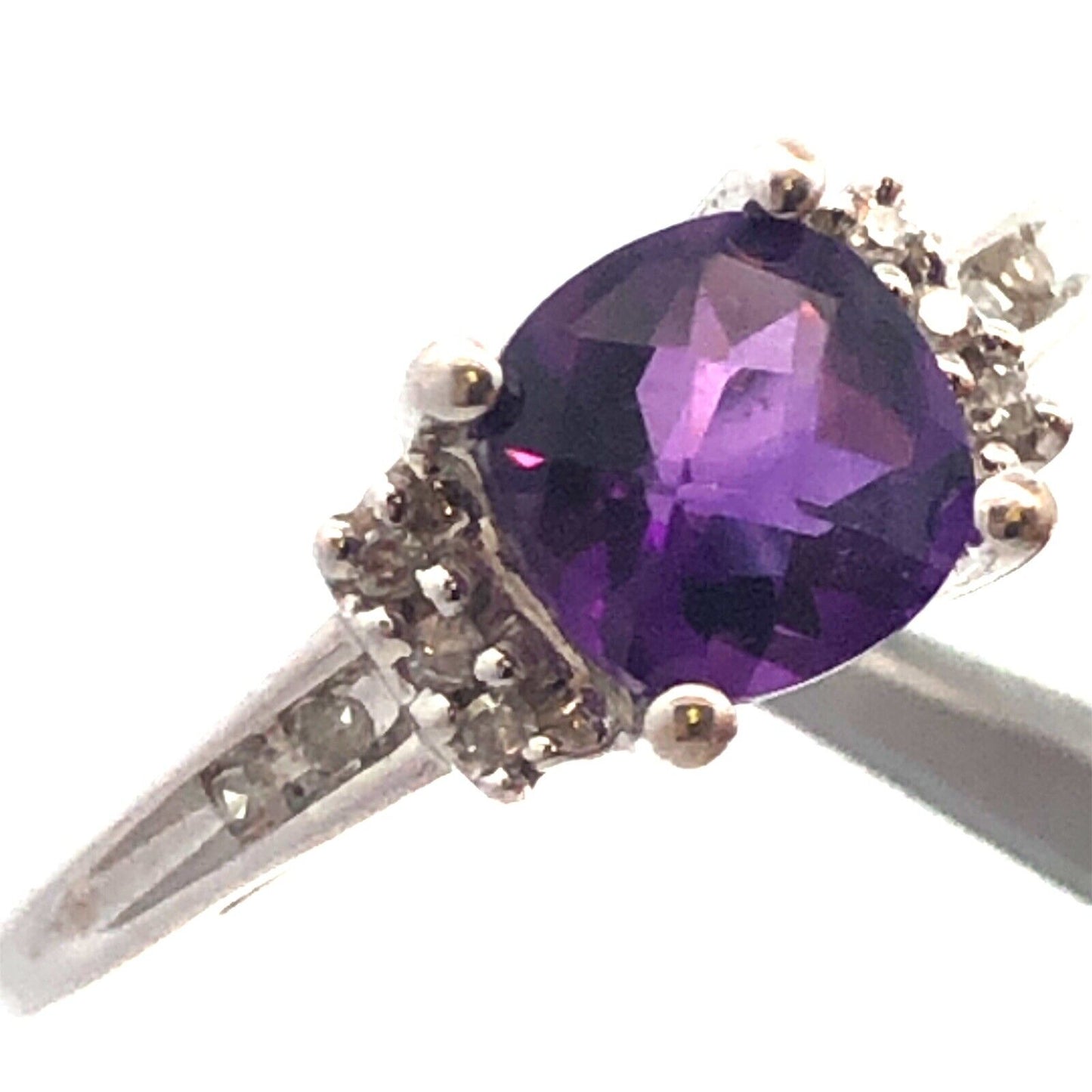 14K White Gold Cushion Cut Amethyst Diamond February Birthstone Anniversary Ring