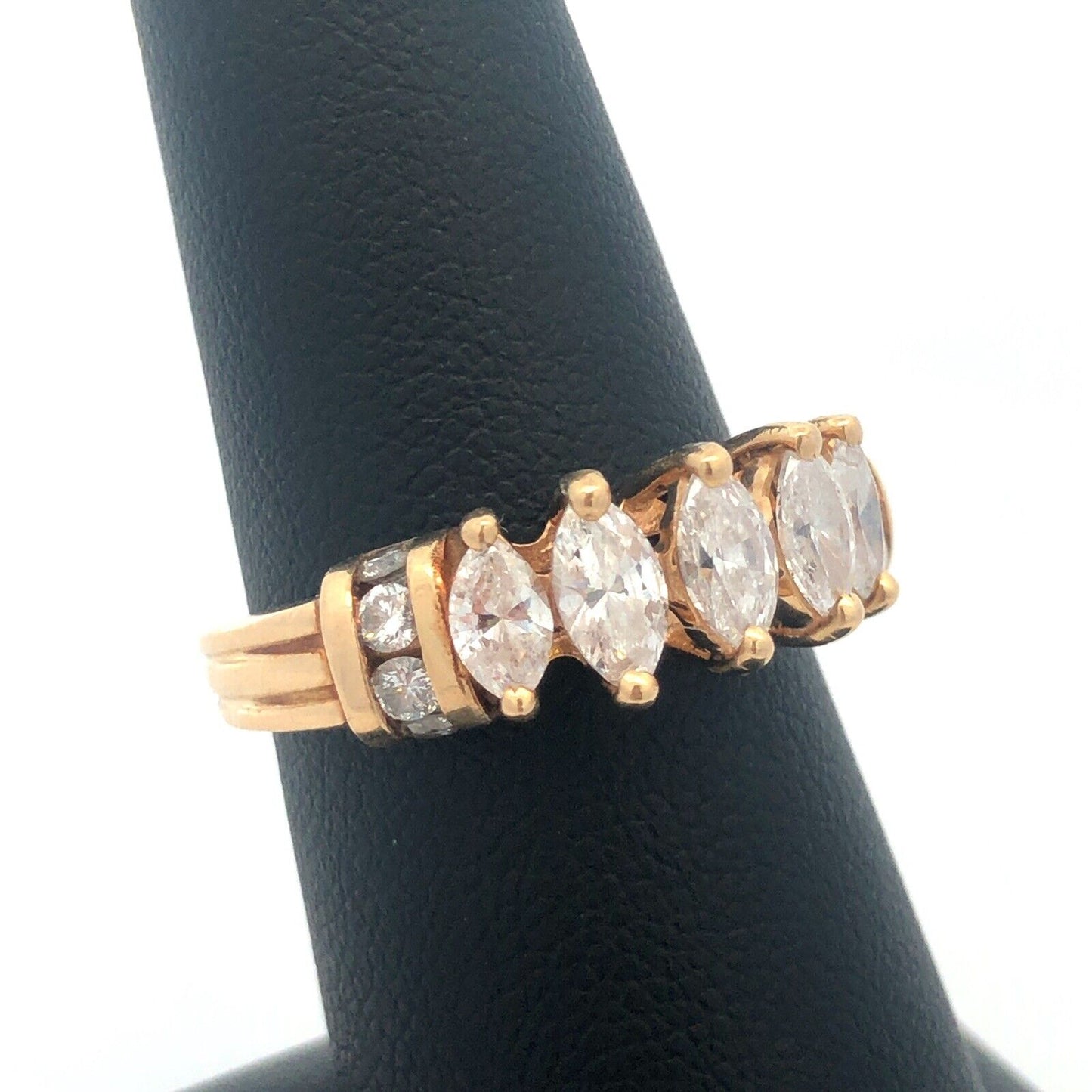 14K Yellow Gold Marquise Diamond Engagement Bridal Wedding Statement Band Ring