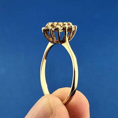 Vintage 10K Yellow Gold Oval Citrine Diamond Halo Engagement Cocktail Ring