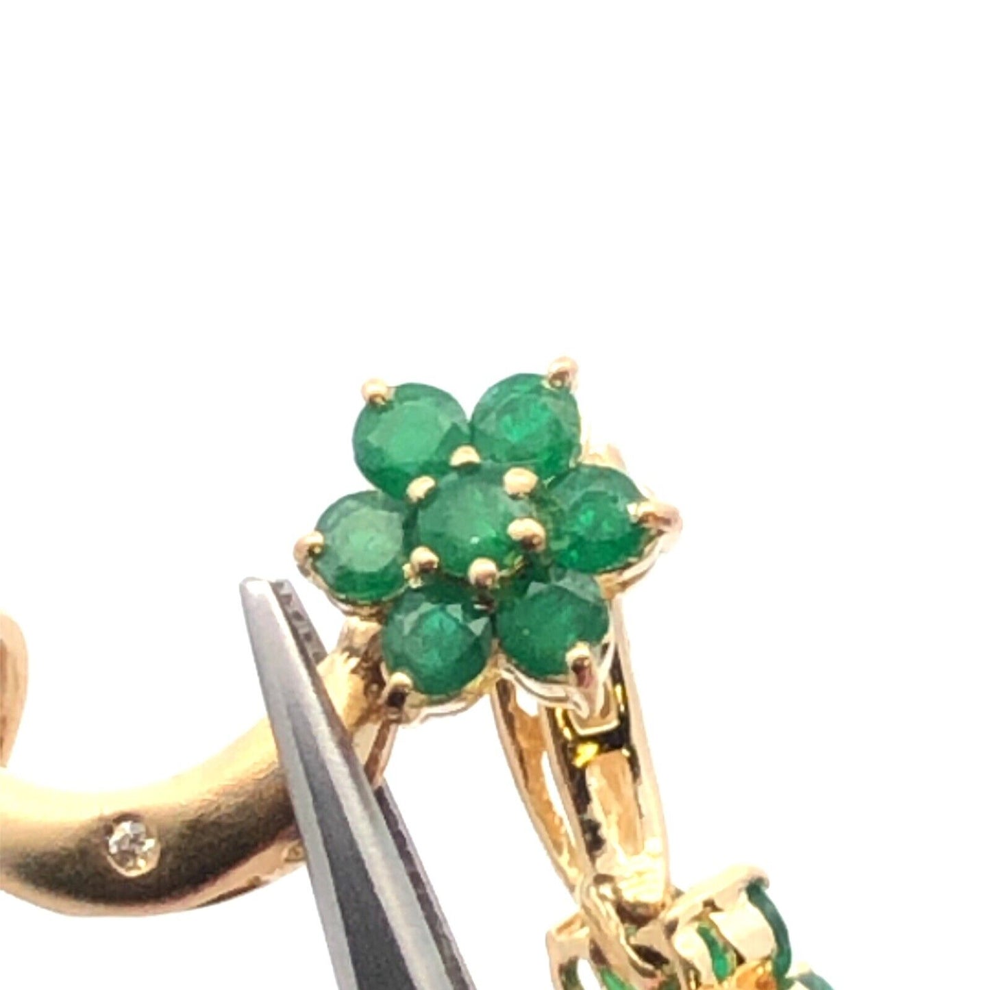 Designer 14K Yellow Gold Emerald Diamond Floral Station Bracelet