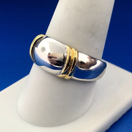 Designer SETA Two Toned Sterling Silver 925 Polished Ribbed Band Ring