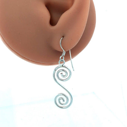 925 Sterling Silver Estate Modernist Double Swirl Dangle Hook Earrings