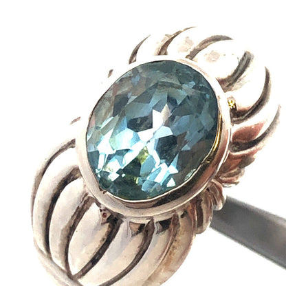 Designer Espo/Sig 925 Sterling Silver Oval Blue Topaz Chunky Textured Ring