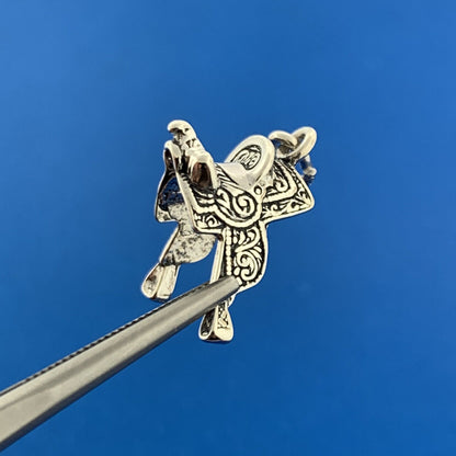 Vintage 925 Sterling Silver Saddle Dressage Horse Cowgirl Bracelet Pendant Charm