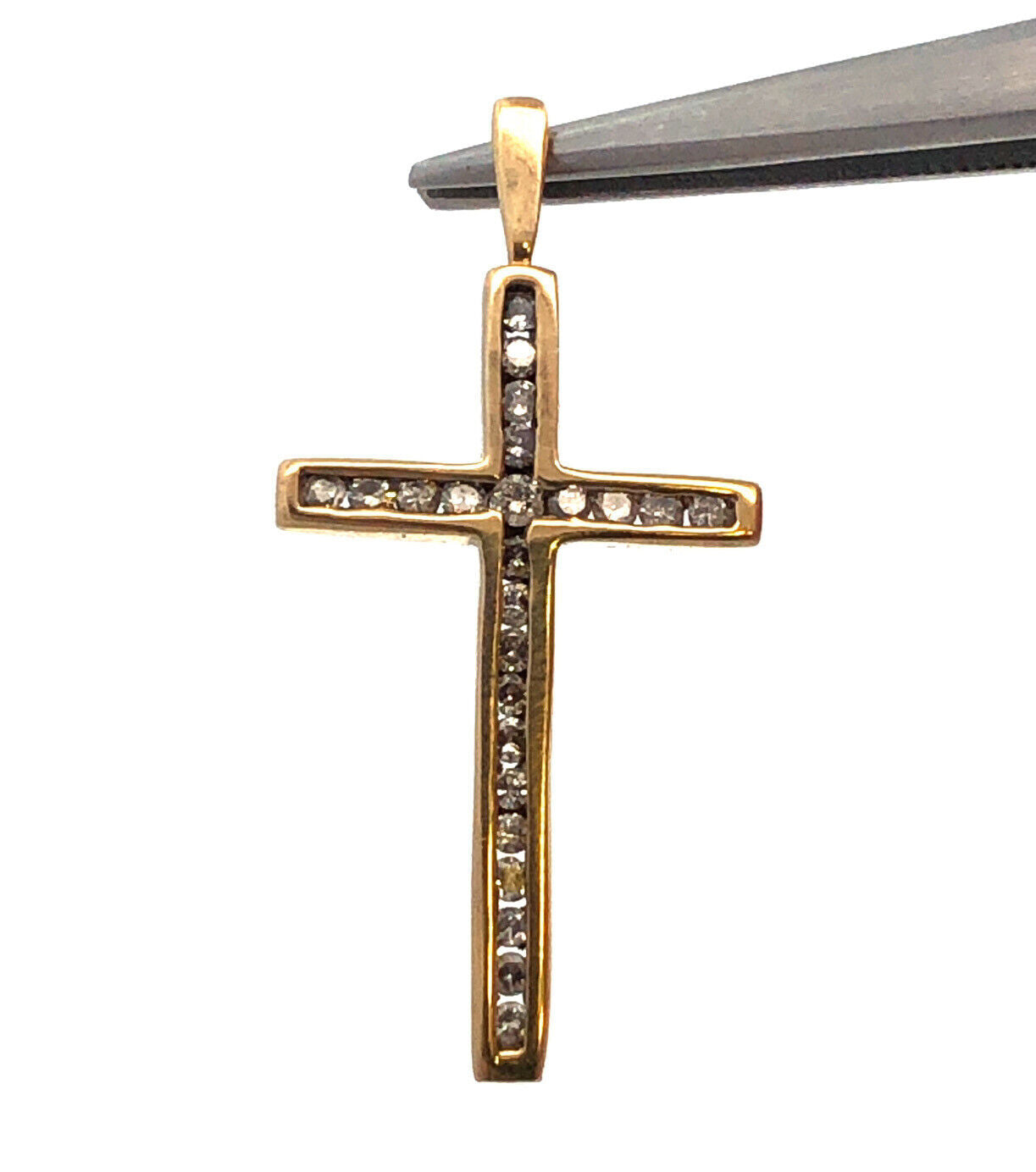 Designer 10K Yellow Gold Channel Set Diamond Religious Communion Cross Pendant