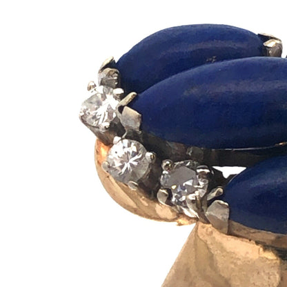 Gorgeous 14k Yellow Gold Cabochon Lapis Lazuli Diamond Bypass Ring Size 7.25