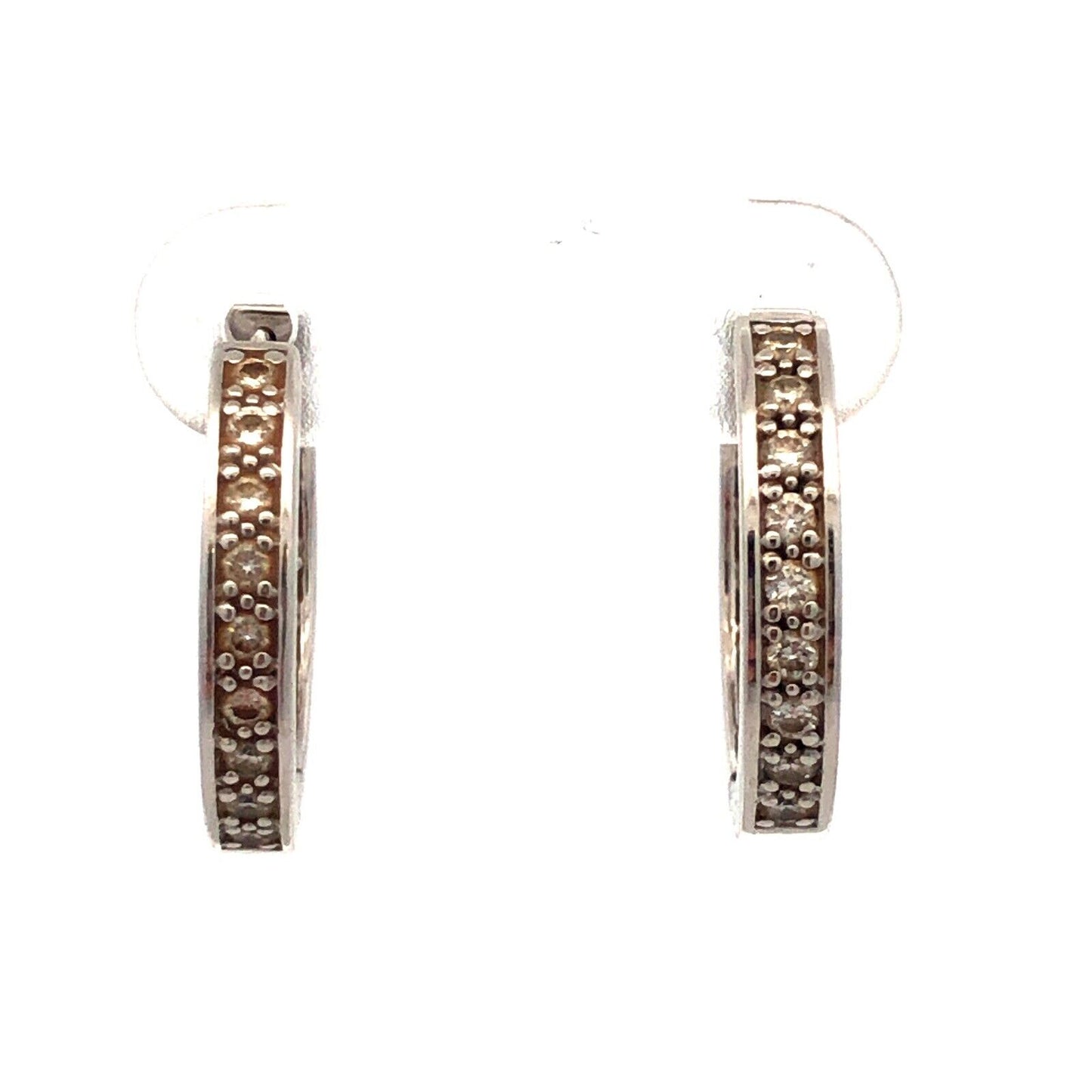 Designer 14K White Gold Round Diamond Hinged Hoop Earrings