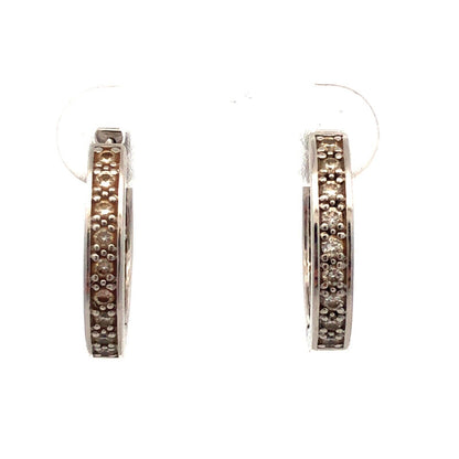 Designer 14K White Gold Round Diamond Hinged Hoop Earrings