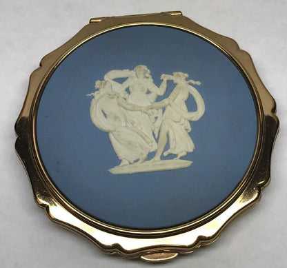 Vintage Stratton Of England Blue WedgeWood Maids Dancing Gold Tone Compact