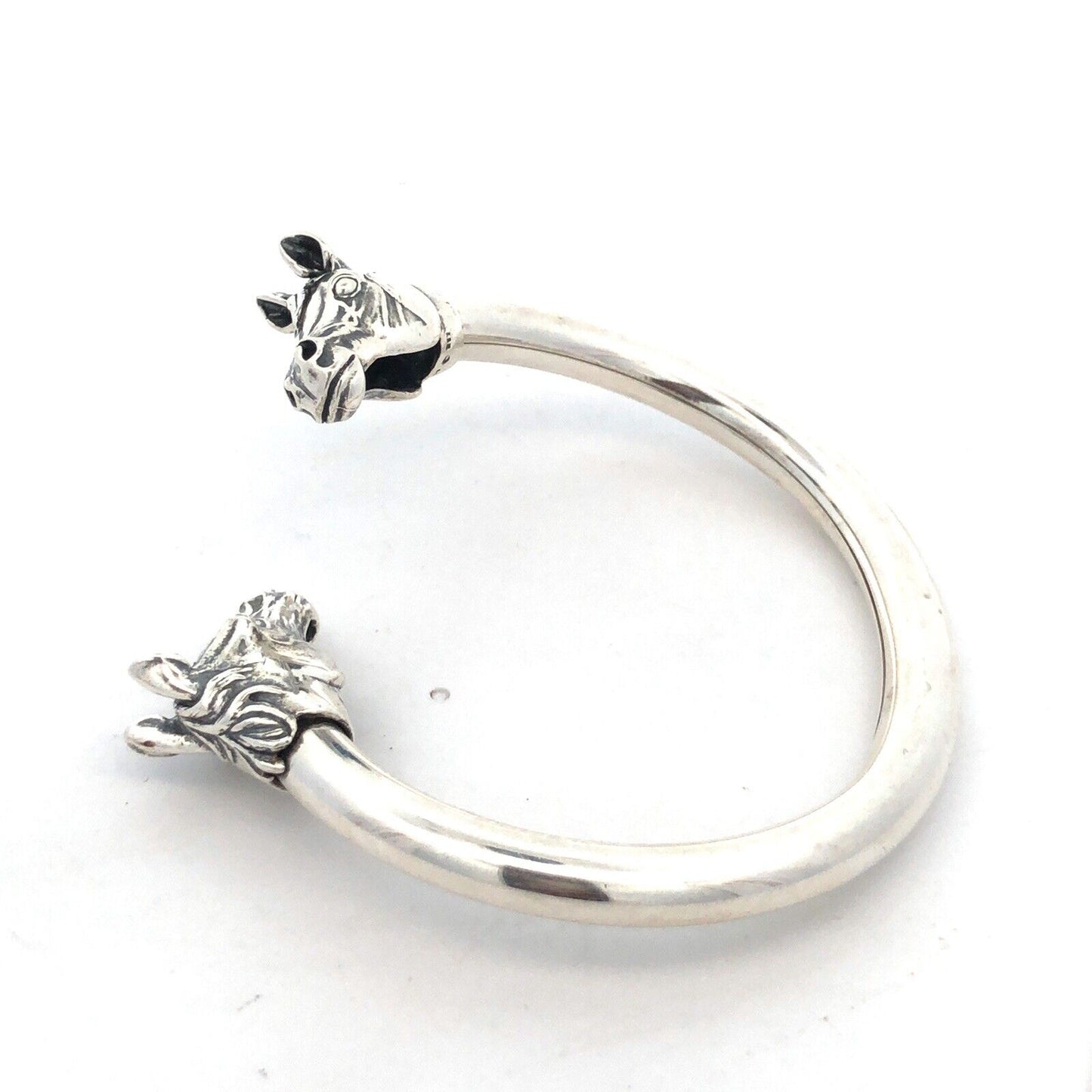 Designer 925 Sterling Silver Horse Head Equine Bypass Open Cuff Bracelet