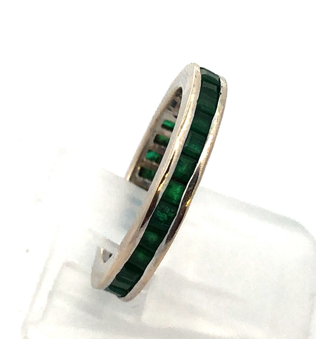 Designer 14K White Gold Princess Channel Set Emerald Eternity Band Ring