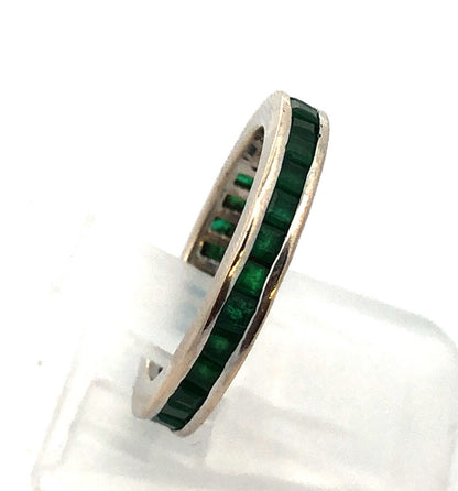 Designer 14K White Gold Princess Channel Set Emerald Eternity Band Ring