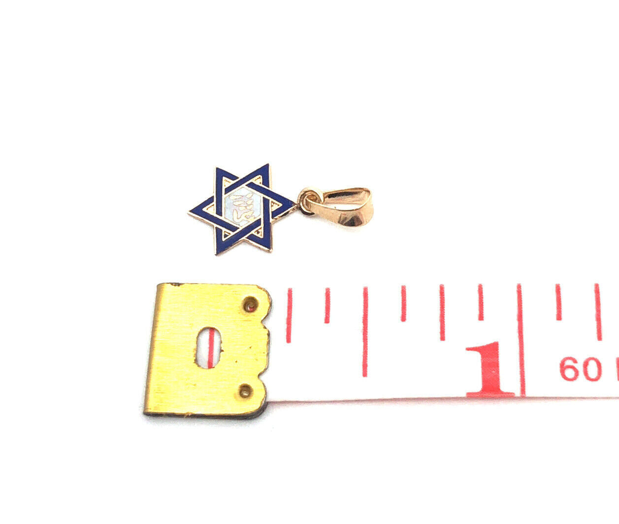 Designer 14K Yellow Gold Blue White Enamel 6-Point Star of David Hebrew Pendant