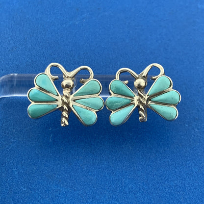 Designer 925 Sterling Silver Turquoise Enamel Butterfly Insect Stud Earrings