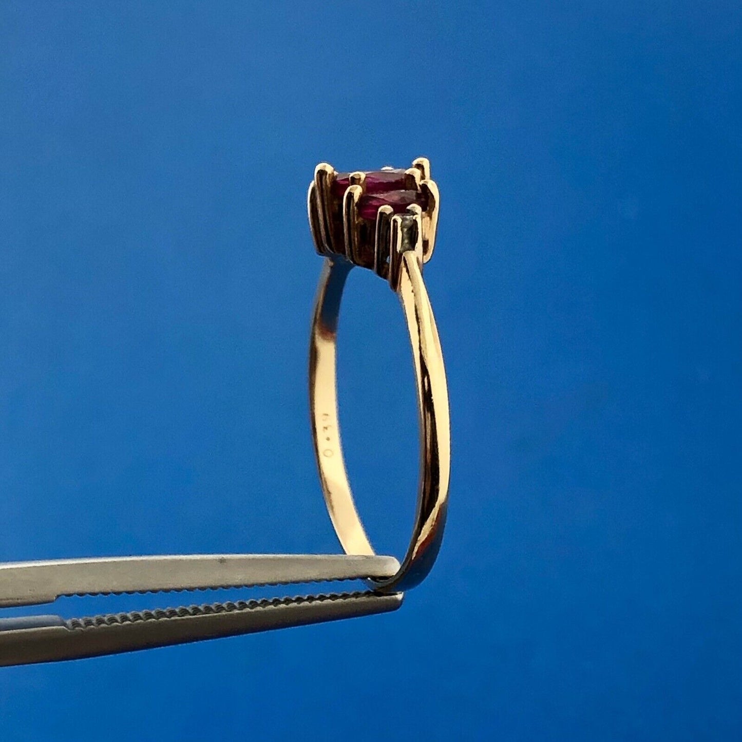 Vintage 14K Yellow Gold Marquise Ruby Trio Diamond Accent July Anniversary Ring