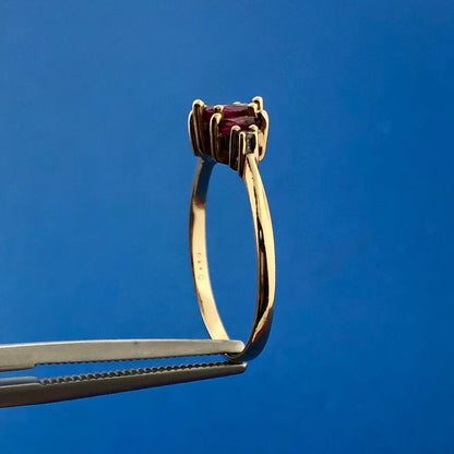 Vintage 14K Yellow Gold Marquise Ruby Trio Diamond Accent July Anniversary Ring