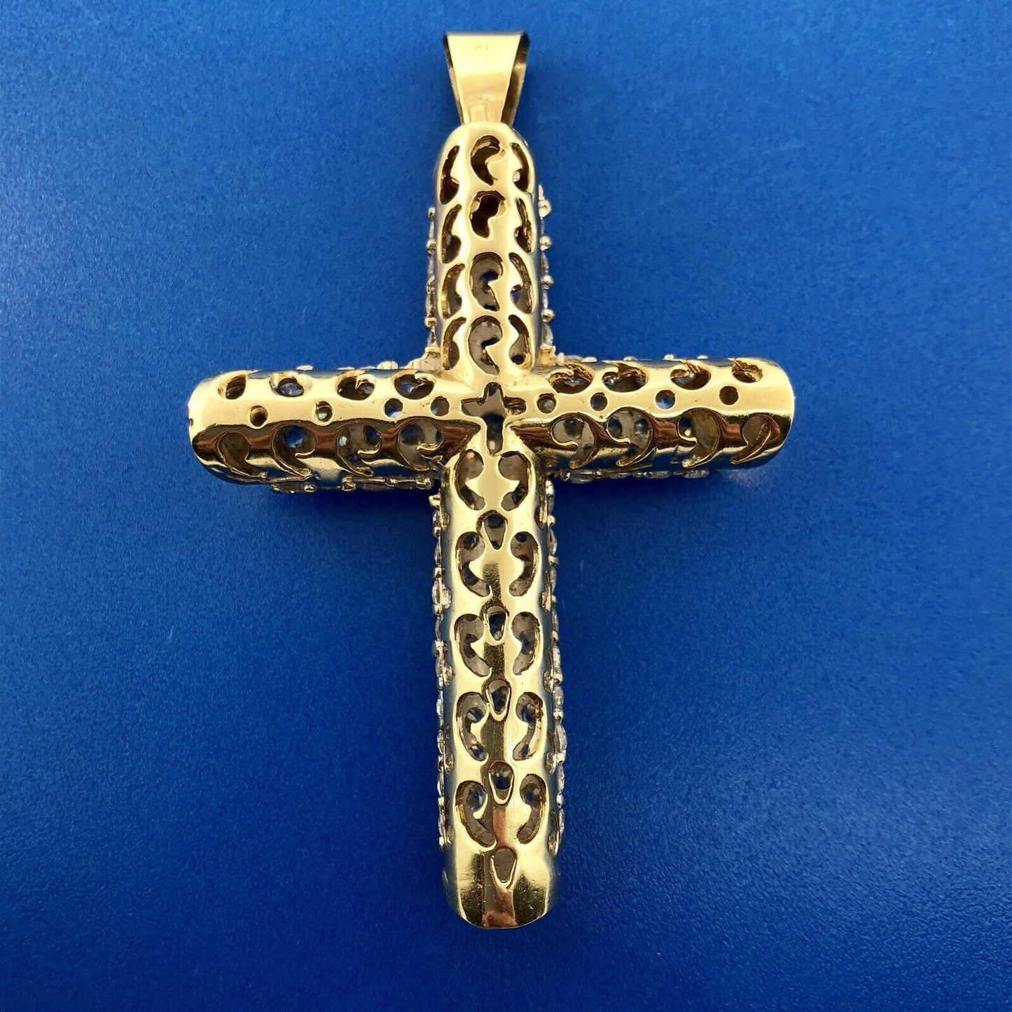 Statement 10K Yellow Gold Cubic Zirconia Encrusted Cross Religious Pendant