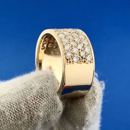 Stunning 14k Yellow Gold Round Cut Diamond Set Cigar Band Ring Size 5.5