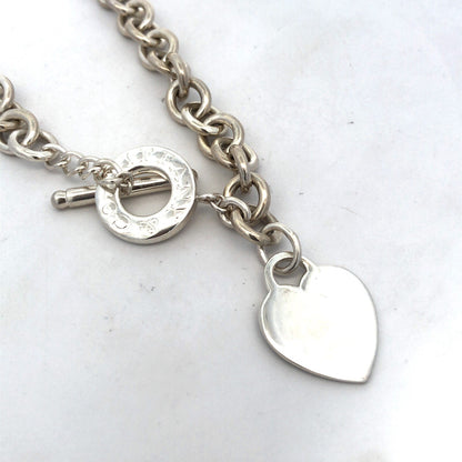 925 Sterling Silver Designer Tiffany & Co Engravable Heart Tag Toggle Necklace
