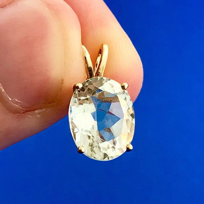 Designer 14K Yellow Gold Oval Seafoam Green Tourmaline Charm Pendant